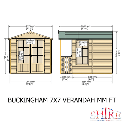 Shire Summerhouses Shire Buckingham 7 x 10 Wooden Summerhouse with Veranda Shire Buckingham 7 x 10 Wooden Summerhouse with Veranda