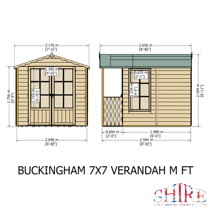 Shire Summerhouses Shire Buckingham 7 x 10 Wooden Summerhouse with Veranda Shire Buckingham 7 x 10 Wooden Summerhouse with Veranda