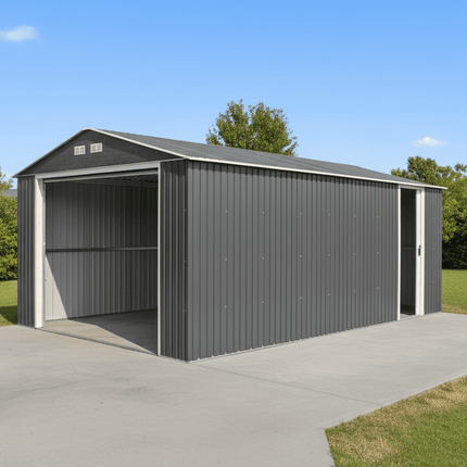 Store More Garages Sapphire 12x26ft Olympian Fronted Apex Metal Garage - Anthracite OLYMP1226 Sapphire 12x26ft Olympian Fronted Apex Metal Garage - Anthracite 5055280415995