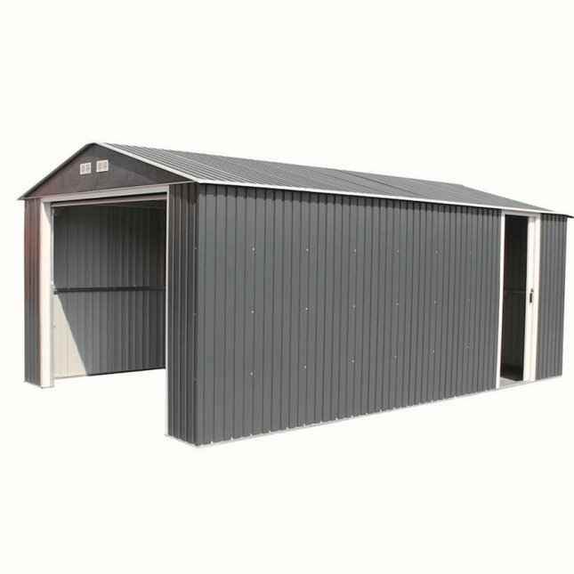 Store More Garages Sapphire 12x26ft Olympian Fronted Apex Metal Garage - Anthracite OLYMP1226 Sapphire 12x26ft Olympian Fronted Apex Metal Garage - Anthracite 5055280415995