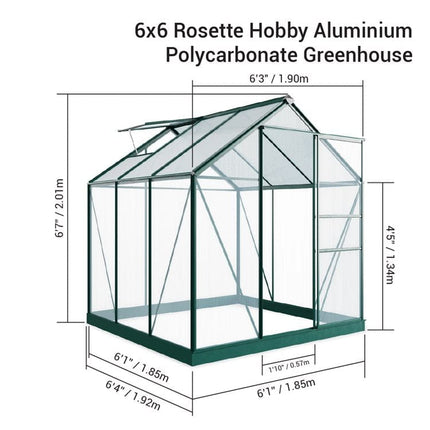 Store More Greenhouse Store More Rosette 6x6 Hobby Aluminium Polycarbonate Greenhouse G1001F-B-Green Store More Rosette 6x6 Hobby Aluminium Polycarbonate Greenhouse 5055715914666