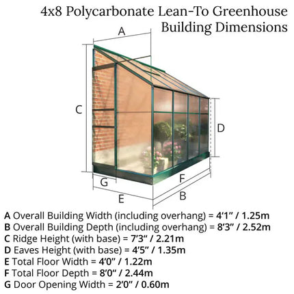 Store More Greenhouses Store More 4 x 8 Polycarbonate Lean-To Greenhouse G1002F-Series-B Store More 4 x 8 Polycarbonate Lean-To Greenhouse 5055715933520