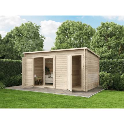 Store More Log Cabins Store More Darton Pent Log Cabin Summerhouse with Side Store - 14x8 ft SM-Darton-PT-14x8 Store More Darton Pent Log Cabin Summerhouse with Side Store - 14x8 ft 5055280412956