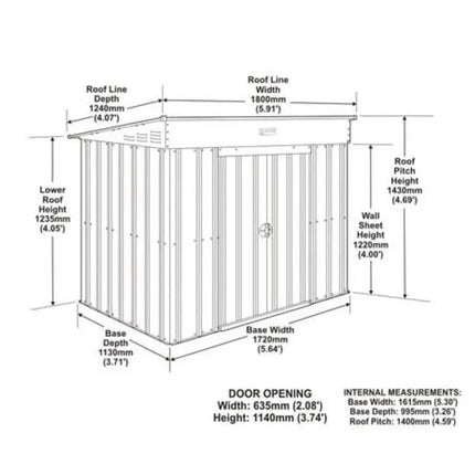 Store More Metal Shed Globel 6 x 4 Low Pent Metal Garden Shed - Green LOTUS64LP HG Globel 6 x 4 Low Pent Metal Garden Shed - Green 5060311199737