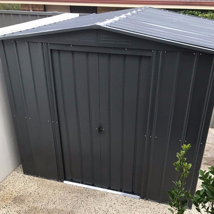 Store More Metal Shed Globel 8x6ft Apex Metal Garden Shed - Anthracite Grey LOTUS86 AG 5055280416541