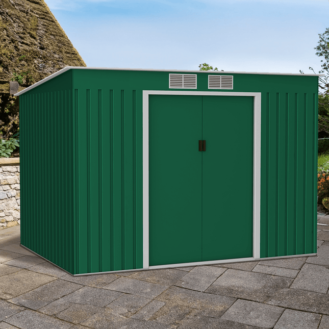 Store More Metal Shed Lotus Hestia 9 x 6 Metal Pent Shed Including Foundation Kit - Dark Green L-HESTIA-9X6-PS Lotus Hestia 9 x 6 Metal Pent Shed Including Foundation Kit - Dark Green 5055280416442