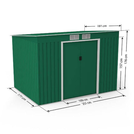 Store More Metal Shed Lotus Hestia 9 x 6 Metal Pent Shed Including Foundation Kit - Dark Green L-HESTIA-9X6-PS Lotus Hestia 9 x 6 Metal Pent Shed Including Foundation Kit - Dark Green 5055280416442