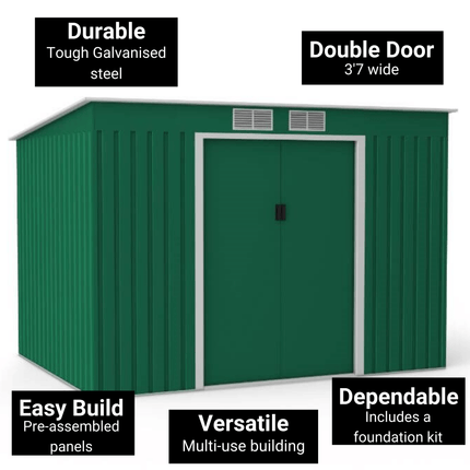 Store More Metal Shed Lotus Hestia 9 x 6 Metal Pent Shed Including Foundation Kit - Dark Green L-HESTIA-9X6-PS Lotus Hestia 9 x 6 Metal Pent Shed Including Foundation Kit - Dark Green 5055280416442