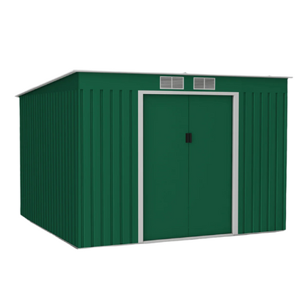 Store More Metal Shed Lotus Hestia 9 x 8 Metal Pent Shed Including Foundation Kit - Dark Green L-HESTIA-9X8-PS Lotus Hestia 9 x 8 Metal Pent Shed Including Foundation Kit - Dark Green 5055280416435