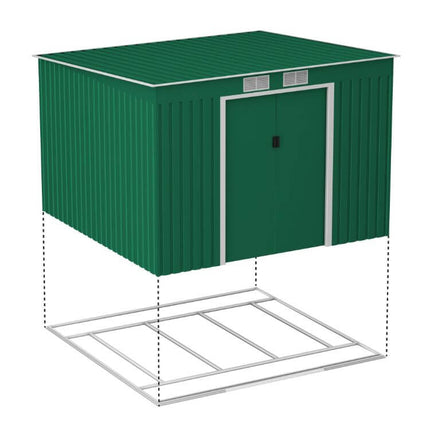 Store More Metal Shed Lotus Hestia 9 x 8 Metal Pent Shed Including Foundation Kit - Dark Green L-HESTIA-9X8-PS Lotus Hestia 9 x 8 Metal Pent Shed Including Foundation Kit - Dark Green 5055280416435