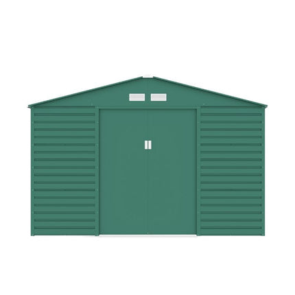 Store More Metal Shed Lotus Hypnos 11 x 10.5 ft Apex Metal Shed - Green LO-HYP-A1110-GR Lotus Hypnos 11 x 10.5 ft Apex Metal Shed - Green 5055280416756