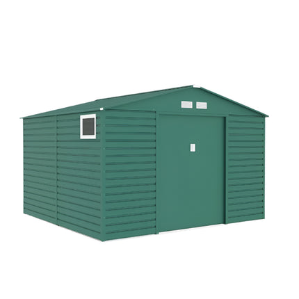 Store More Metal Shed Lotus Hypnos 11 x 10.5 ft Apex Metal Shed - Green LO-HYP-A1110-GR Lotus Hypnos 11 x 10.5 ft Apex Metal Shed - Green 5055280416756
