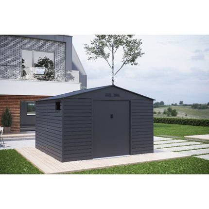 Store More Metal Shed Lotus Hypnos 11 x 10.5 ft Apex Metal Shed - Grey LO-HYP-A1110-G Lotus Hypnos 11 x 10.5 ft Apex Metal Shed - Grey 5055280416749