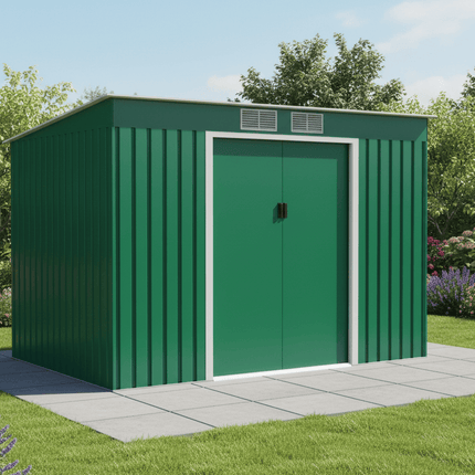 Store More Metal Sheds Lotus Hestia 9 x 6 Metal Pent Shed Including Foundation Kit - Dark Green L-HESTIA-9X6-PS Lotus Hestia 9x6 Metal Pent Shed Including Foundation Kit - Dark Green 5055280416442