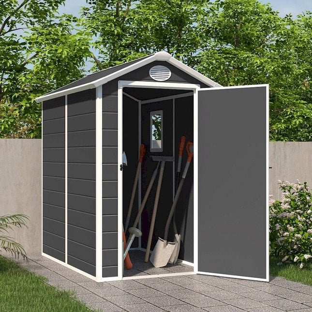 Store More Plastic Shed Store More Jasmine 4x6 Plastic Apex Shed with Foundation Kit LIGHT GREY Store More Jasmine 4x6 Plastic Apex Shed with Foundation Kit 5055280416022