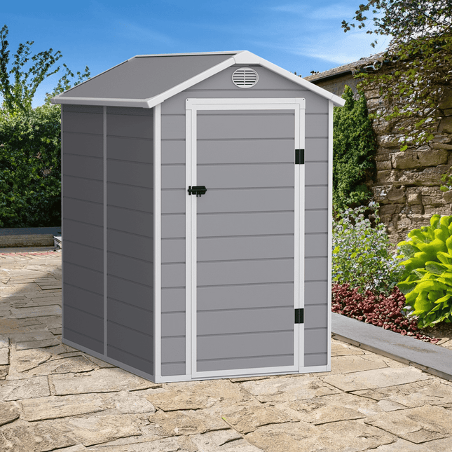 Store More Plastic Shed Store More Lotus Animus Apex 4x6 Plastic Shed Light Grey 30018 5055280416510