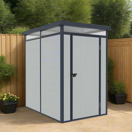 Store More Plastic Shed Store More Lotus Curo Pent Plastic Shed - 4x6 Grey 5055280416879