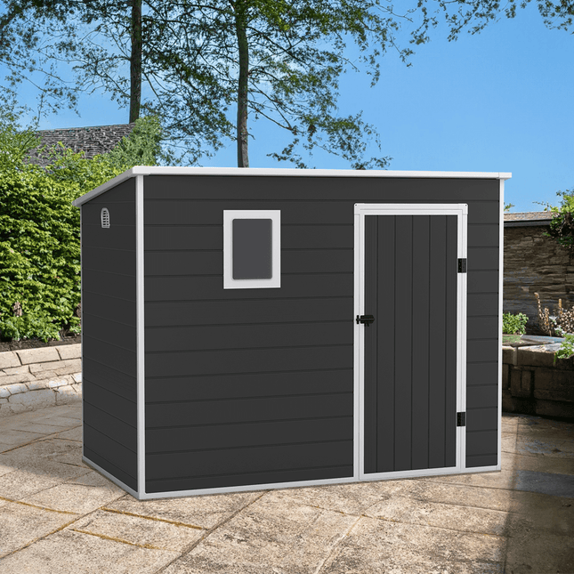 Store More Plastic Shed Store More Lotus Oxonia Pent Plastic Shed Dark Grey With Floor - 8x5 30024 5055280416657