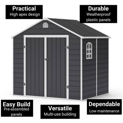 Store More Plastic Shed Store More Lotus Sono Plastic Storage Shed - 8x6 with Foundation Kit 28733 5055280416466