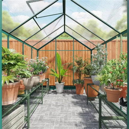 StoreMore Greenhouse Rosette Hobby 6 x 10 Aluminium Greenhouse with Polycarbonate Glazing G1001F-D-Green Rosette Hobby 6 x 10 Aluminium Greenhouse with Polycarbonate Glazing 5055715914680