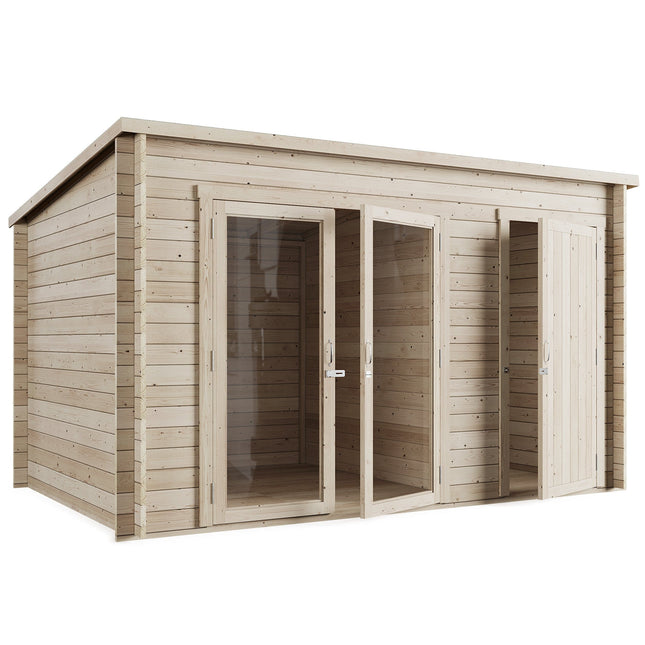 StoreMore Log Cabin Store More Darton 12ft x 8ft Pent Log Cabin Summerhouse with Side Store SM-Darton-UT-12x8 Store More Darton 12ft x 8ft Pent Log Cabin Summerhouse with Side Store 5055280415681