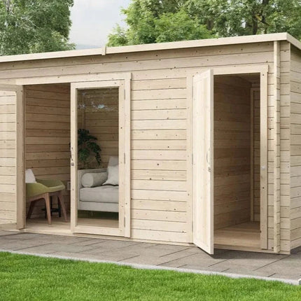 StoreMore Log Cabin Store More Darton Pent Log Cabin Summerhouse with Side Store - 14x8 ft SM-Darton-PT-14x8 Store More Darton Pent Log Cabin Summerhouse with Side Store - 14x8 ft 5055280412956