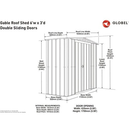 StoreMore Metal Shed Globel 6 x 3 Metal Apex Anthracite Grey Storage Shed LOTUS63 AG Globel 6 x 3 Metal Apex Anthracite Grey Storage Shed 5055280400212