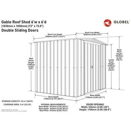 StoreMore Metal Shed Globel 6 x 6ft Grey Apex Metal Garden Shed LOTUS66 AG Globel 6 x 6ft Grey Apex Metal Garden Shed 5055280413793