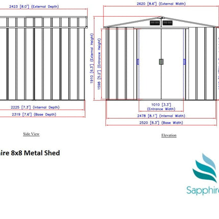 StoreMore Metal Shed Sapphire 8 x 8 Apex Grey Metal Shed SAPPHIRE88GREY Sapphire 8 x 8 Apex Grey Metal Shed 5055280416633
