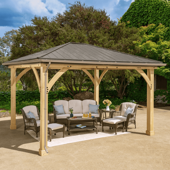 Yardistry Direct Gazebo Yardistry 12ft x 14ft (4.3 x 3.7m) Meridian Gazebo with Rain Guttering Yardistry 12ft x 14ft (4.3 x 3.7m) Meridian Gazebo with Rain Guttering