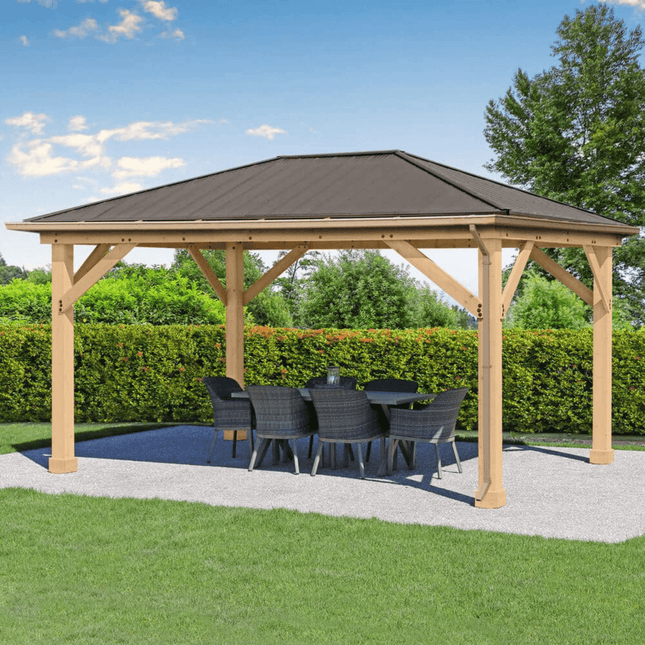 Yardistry Direct Gazebos Yardistry Meridian Gazebo 12ft x 16ft (3.7m x 4.9m) with Rain Guttering YM11915-G Yardistry Meridian Gazebo 12ft x 16ft (3.7m x 4.9m) with Rain Guttering 5061042030931