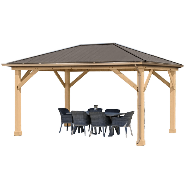 Yardistry Direct Gazebos Yardistry Meridian Gazebo 12ft x 16ft (3.7m x 4.9m) with Rain Guttering YM11915-G Yardistry Meridian Gazebo 12ft x 16ft (3.7m x 4.9m) with Rain Guttering 5061042030931