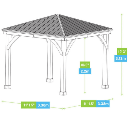Yardistry Direct Gazebos Yardistry Wooden Gazebo 12ft x 12ft (3.7m x 3.7m) with Rain Guttering Meridian Series YM11769-G Yardistry Wooden Gazebo 12ft x 12ft (3.7m x 3.7m) with Rain Guttering Meridian Series 5061042030870