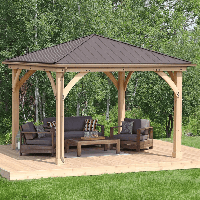 Yardistry Direct Gazebos Yardistry Wooden Gazebo 12ft x 12ft (3.7m x 3.7m) with Rain Guttering Meridian Series YM11769-G Yardistry Wooden Gazebo 12ft x 12ft (3.7m x 3.7m) with Rain Guttering Meridian Series 5061042030870